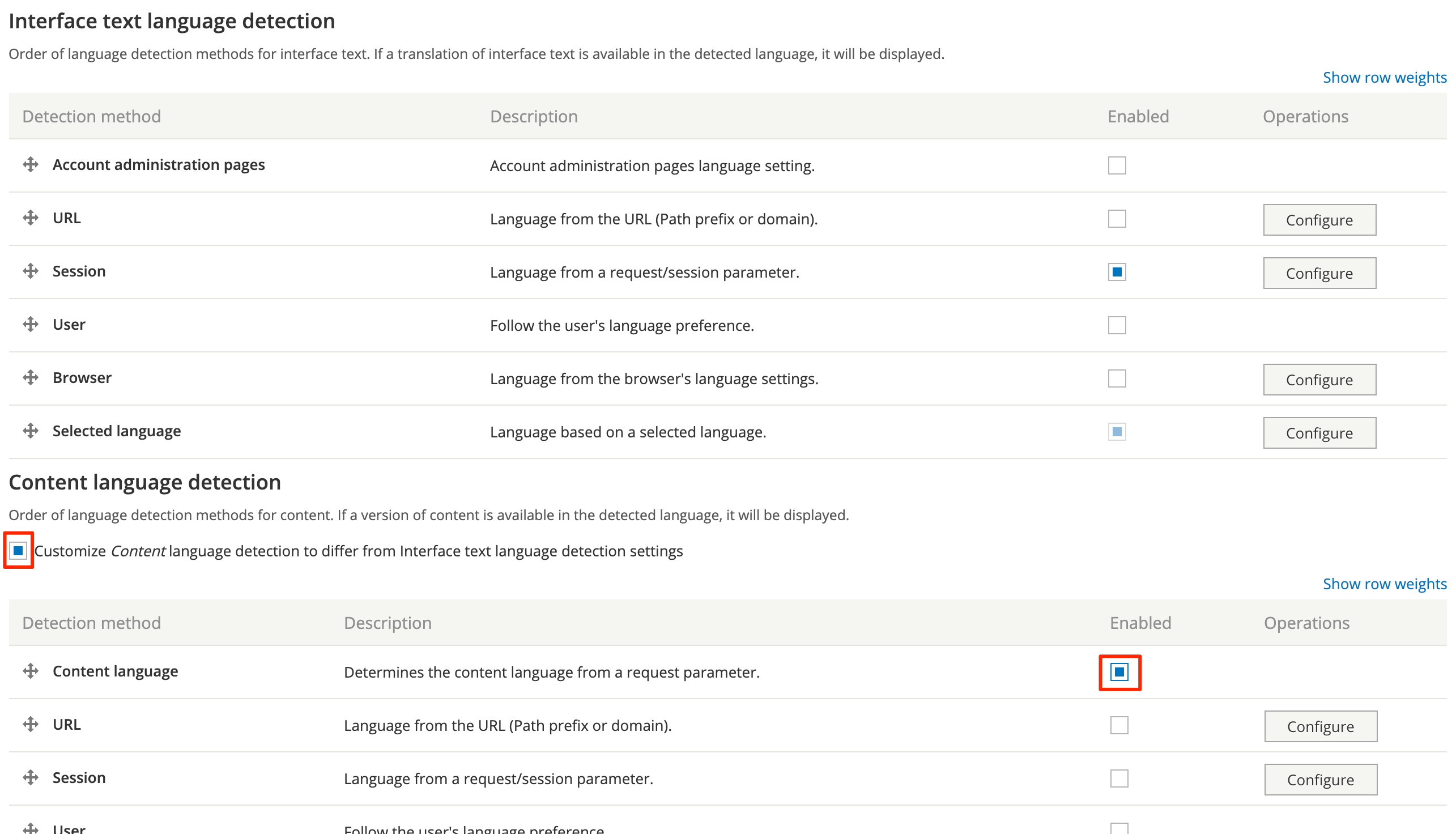 Screenshot of the Detection and selection page showing the correct settings