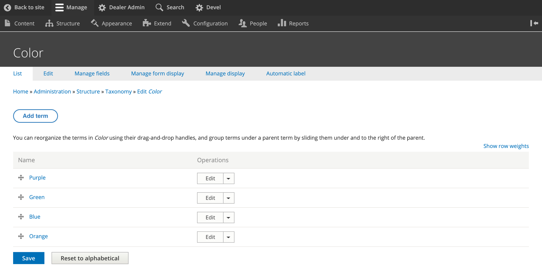 Color vocabulary list in Drupal 8