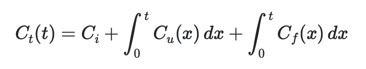 C_t(t) = C_i + \int_{0}^{t}C_u(x)\,dx + \int_{0}^{t}C_f(x)\,dx