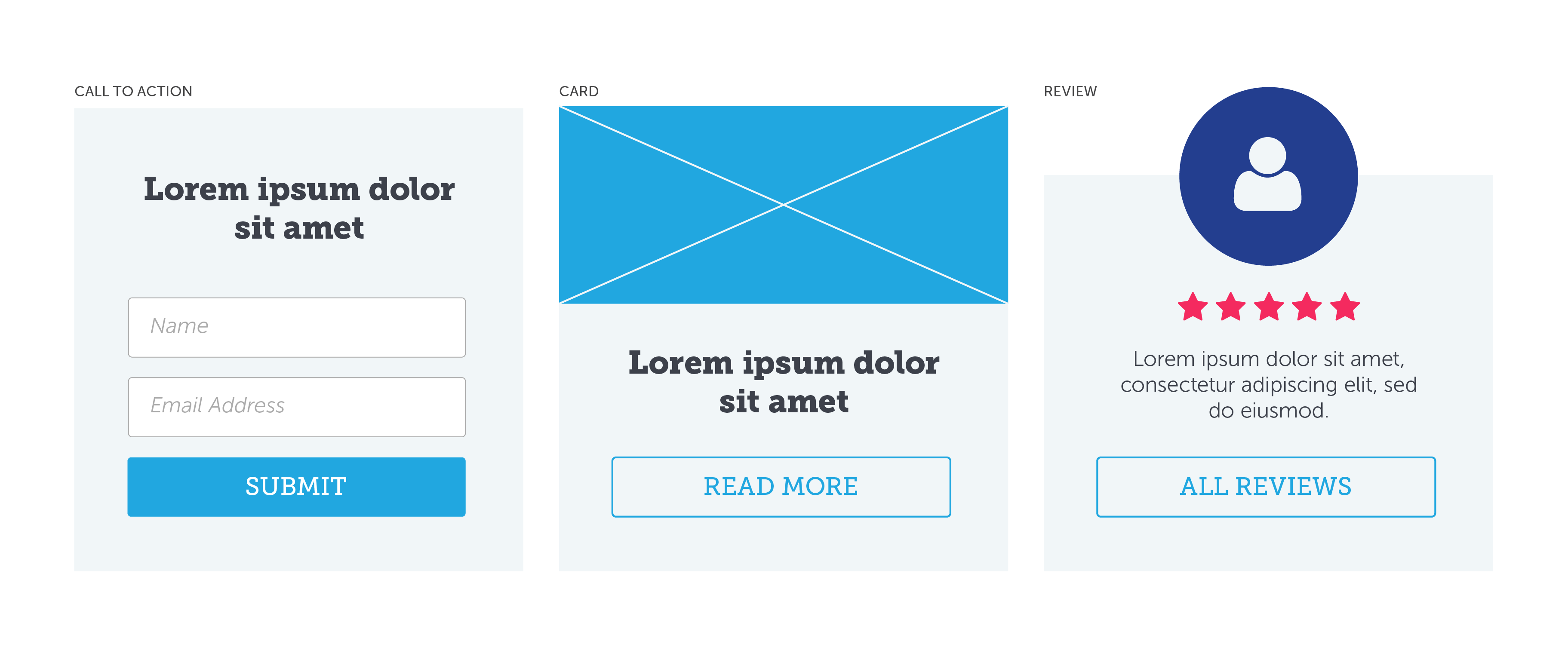 Elements are used to define components, such as cards and forms.