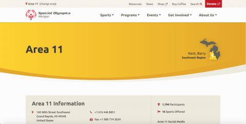 Special Olympics Michigan Area 11 webpage
