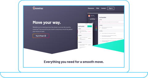 homepage view of movetrac marketing website