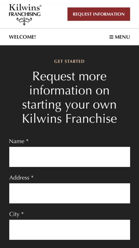 Lead form for Kilwins Franchising