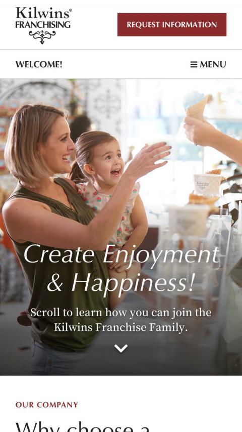 Above the fold image for Kilwins Franchising