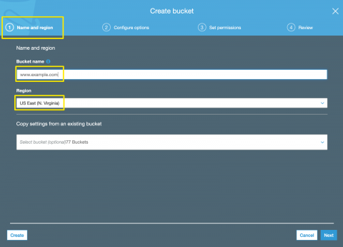 Create bucket name step