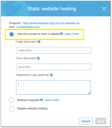 Hosting index document selection