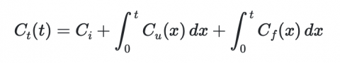 C_t(t) = C_i + \int_{0}^{t}C_u(x)\,dx + \int_{0}^{t}C_f(x)\,dx