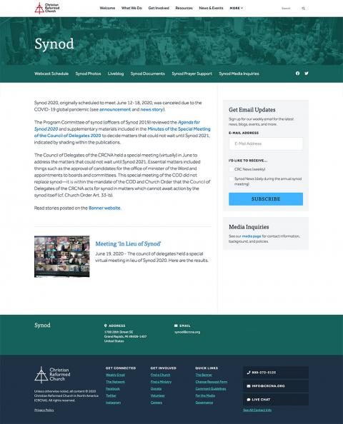 CRCNA Synod subsite