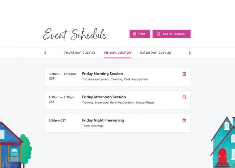 Conference event schedule on desktop