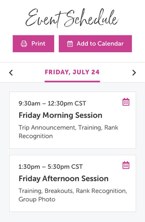 Conference event schedule on mobile