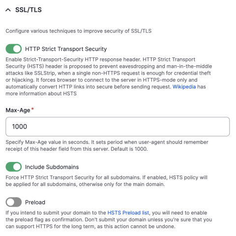 The Drupal Seckit strict transport security settings