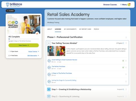 After the redesign, the Retail Sales Academy becomes a single course within a catalog of courses. 