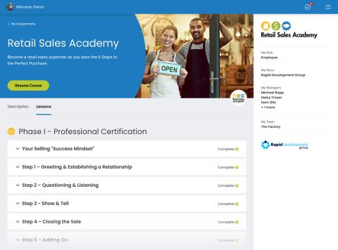 Before the redesign, the entire app was centered around the Retail Sales Academy course.
