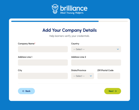 Onboarding step 3 - company information