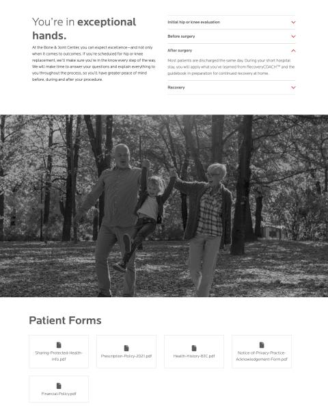 Patient information page Bone and Joint Center