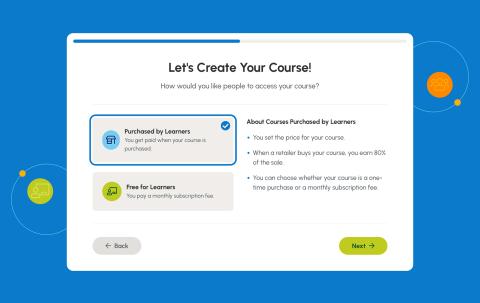 The launcher to the course builder asks the user to select whether the course is free or paid.