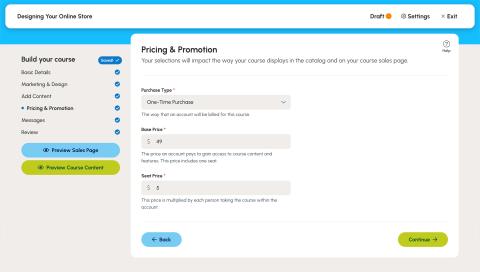 Creators can set their course prices in the course builder