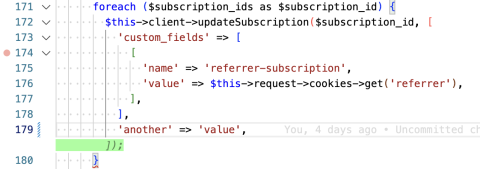 Code snippet with placeholder text that has a green background