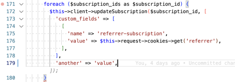 Code snippet with gray, italicized placeholder text