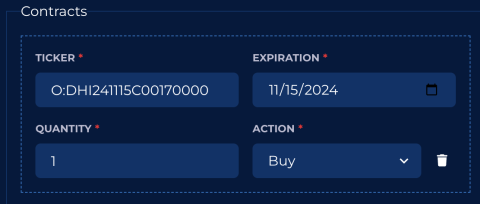 options contract symbol input as text