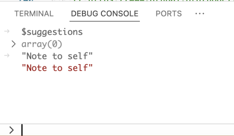 Example debug console messages