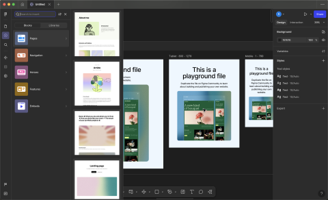 Figma left panel expanded to show available components.