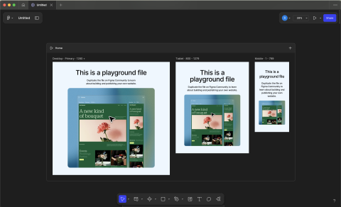 Figma file with different screens for desktop, tablet and mobile.